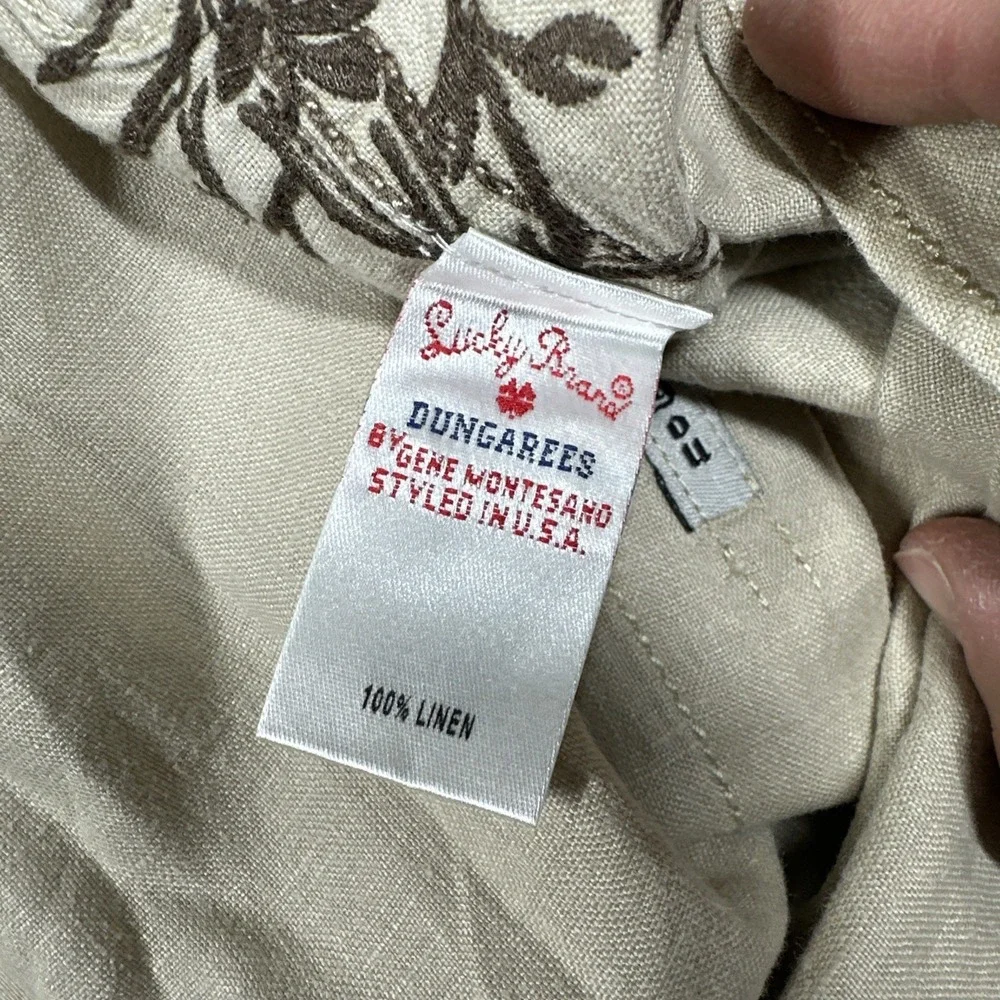 Lucky Brand Guayabera Embroidered Linen Button Up Shirt Men's XL Beige
